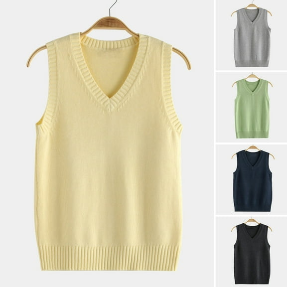 BAETEUY Women Knitting Vest, V-Neck, Sleeveless, Ribbed Trim, Solid Color, Vest, Tops, Autumn, Winter, Loose Fit, Knitwear