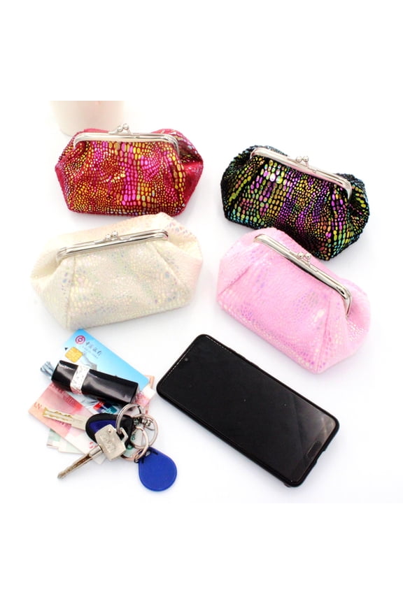 Women Laser Kiss Lock Round Wallet Clutch Pouch Coin Cash Card Holder Purse