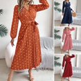 thumbnail image 1 of BAETEUY Women Long Sleeve Dress V-Neck Polka Dot Dress with Tie Waist, 1 of 7
