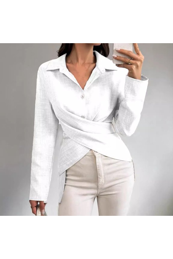 Women Shirt, Lapel, Long Sleeve, Single Breasted, Shirt, Tops, Solid Color, Buttons, Placket, Autumn, Shirt, Daily, Wear