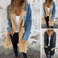 thumbnail image 1 of BAETEUY Women Spring Fall Coat - Denim Jacket Overcoat Patchwork Double-breasted Mid Length Coat, 1 of 8