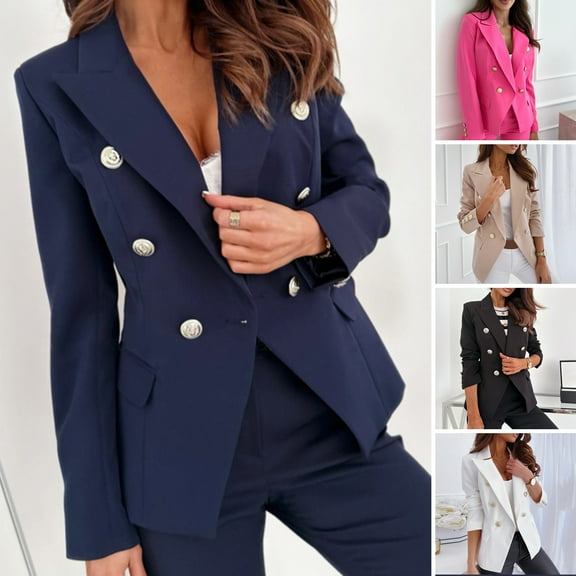BAETEUY Women Suit Coat Lapel Long Sleeve Double Breasted Suit Jacket