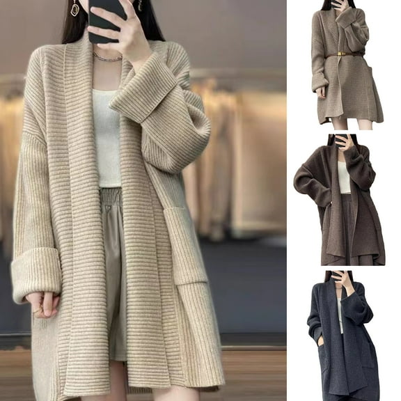 BAETEUY Women Sweater Coat Lapel Long Sleeve Open Front Knitting Cardigan