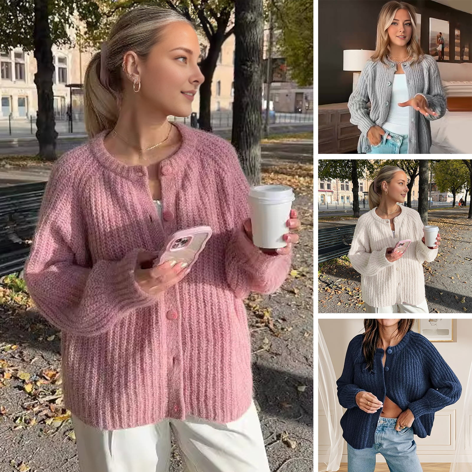 BAETEUY Women Sweater Coat, Round, Neck, Long, Sleeve, Solid, Color ...