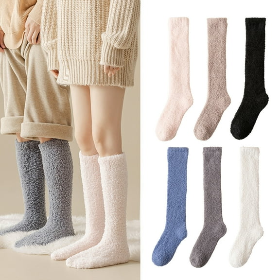 BAETEUY Women Winter Socks Tihick Coral Fleece Anti-slip Solid Color Warm