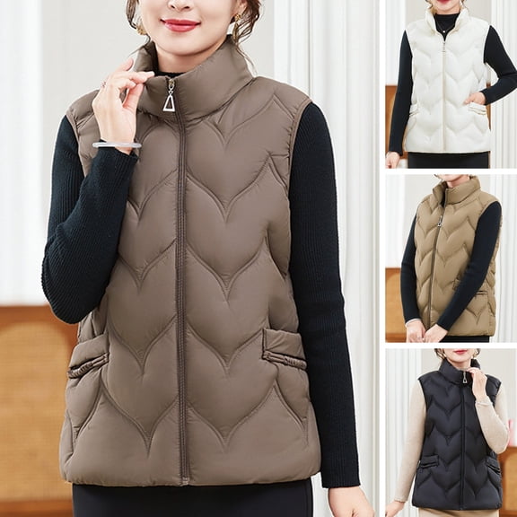 BAETEUY Women Winter Vest Coat, Stand Collar, Neck Protection, Plus Size, Outerwear, Solid Color, Zipper Closure, Sleeveless, Padded, Thick, Windproof, Warm, Lady, Waistcoat