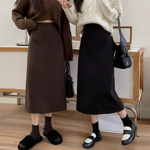 BAETEUY Women's A-Line Skirt, Elastic High Waist, Solid Color, Retro Slit Skirt, Solid, Autumn, Winter, Slimming Skirt, Perfect for Everyday Wear