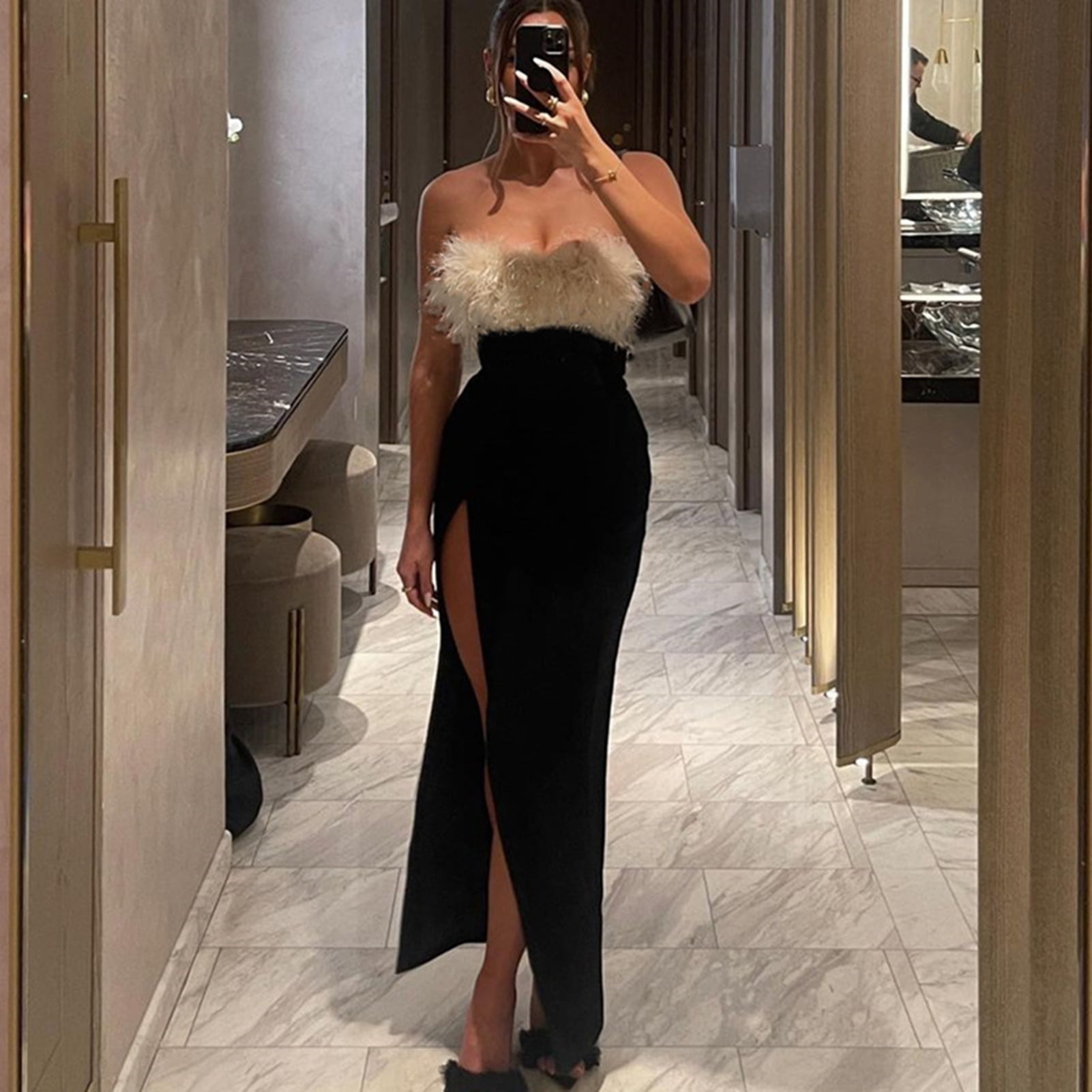 Deep Neck Tube Top Backless Pleating Formal Dress