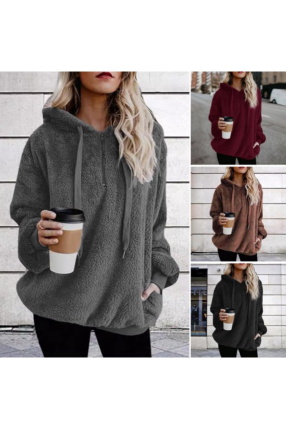 Women's Fuzzy Sherpa Sweatshirt - Fluffy Pullover Hoodie Casual Fleece Jumper