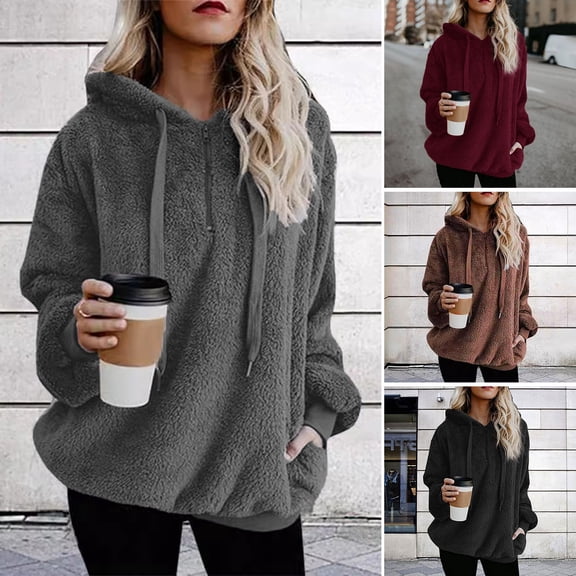 BAETEUY Women's Fuzzy Sherpa Sweatshirt - Fluffy Pullover Hoodie Casual Fleece Jumper