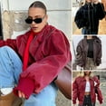 thumbnail image 1 of BAETEUY Women's Retro Coat, Pure Color Turn-Down Collar, Zipper Closure, Elastic Cuff and Hem, Faux Leather Motorcycle Jacket, Outdoor Travel Coat, 1 of 8