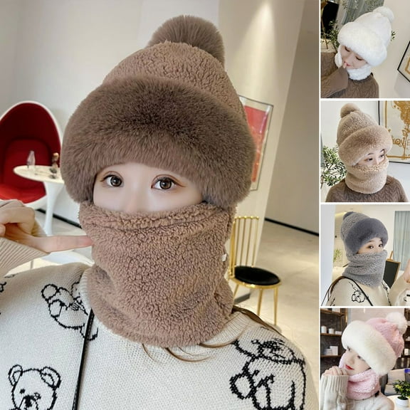BAETEUY Women's Winter Hat with Integrated Scarf, Thick Plush, Warm, Windproof, Full Protection, Outdoor Cycling, Travel, Cold Weather Cap