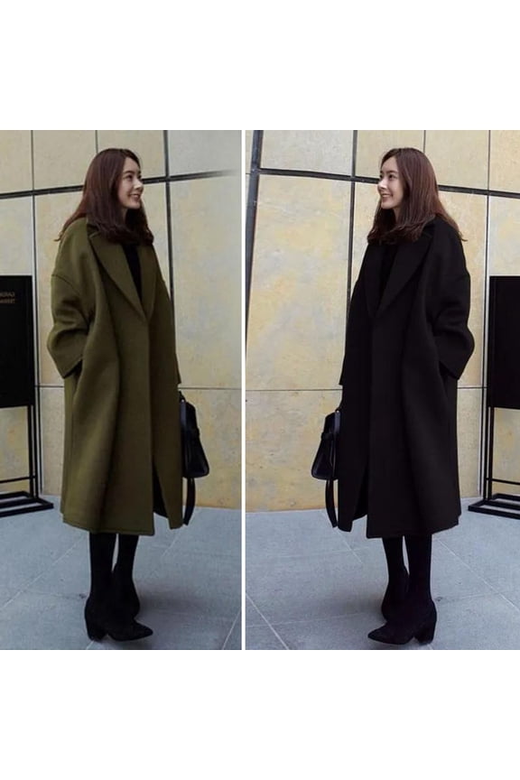 Women's Woolen Jacket, Turn-Down Collar, Solid Color, Coat, Mid-Calf Length, Thermal, Long Sleeved, Commuting, Dating, Spring, Fall, Winter, Overcoat, Perfect for Stylish Wear