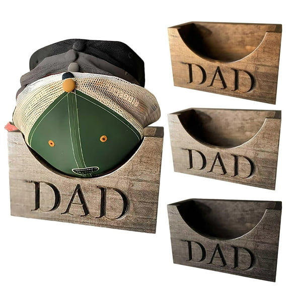 BAETEUY Wooden Baseball Cap Stand Dad Inscribed Thick Large Capacity Stackable Father Day Gift Hat Holder Bedroom Wardrobe Hat Display Case Organizer