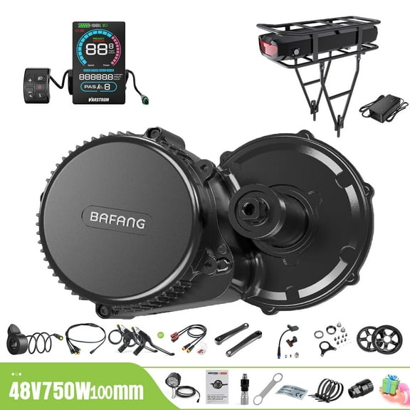 BAFANG Mid Drive Kit 1000W BBS02B Electric Bike Conversion Kit 48V Ebike Conversion Kit for 100MM Mountain Bike Road Bike VD618 Display and 48V17.5Ah Rear Rack Battery