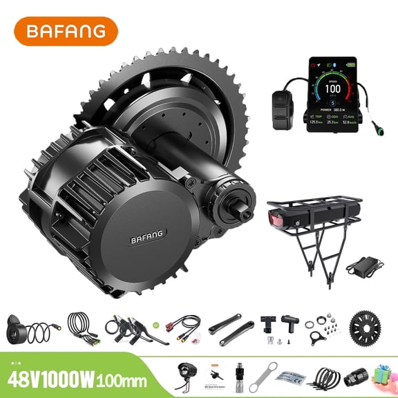 BAFANG Mid Drive Kit 1000W BBS-HD Electric Bike Conversion Kit 48V Ebike Conversion Kit for 100MM Mountain Bike Road Bike VD04 Display and 48V18.2Ah Rear Rack Battery