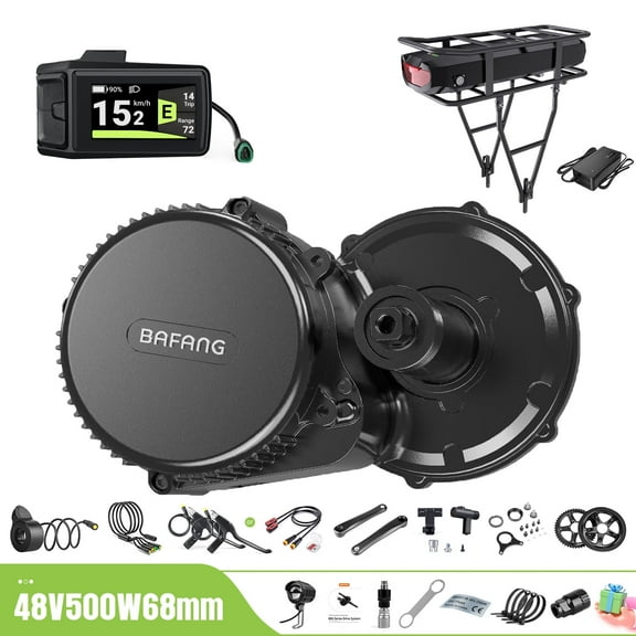 BAFANG Mid Drive Kit 500W BBS02B Electric Bike Conversion Kit 48V Ebike Conversion Kit for 68-73MM Mountain Bike Road Bike DPC080 Display and 48V17.5Ah Rear Rack Battery