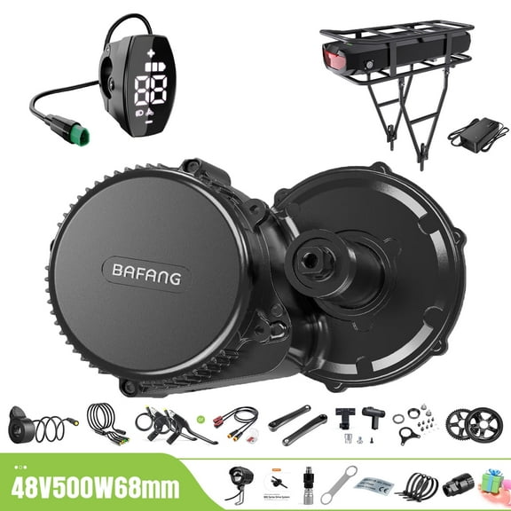 BAFANG Mid Drive Kit 500W BBS02B Electric Bike Conversion Kit 48V Ebike Conversion Kit for 68-73MM Mountain Bike Road Bike VD03 Display and 48V17.5Ah Rear Rack Battery