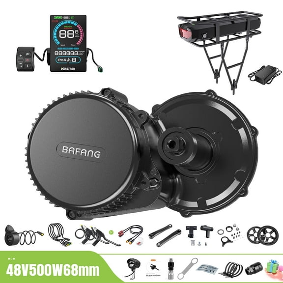BAFANG Mid Drive Kit 500W BBS02B Electric Bike Conversion Kit 48V Ebike Conversion Kit for 68-73MM Mountain Bike Road Bike VD618 Display and 48V17.5Ah Rear Rack Battery
