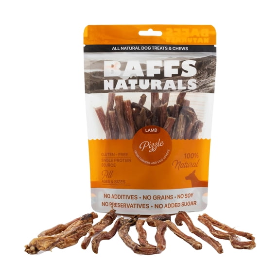 BAFFS NATURALS All-Natural Premium Lamb Pizzle Dog Chews 8oz Bag