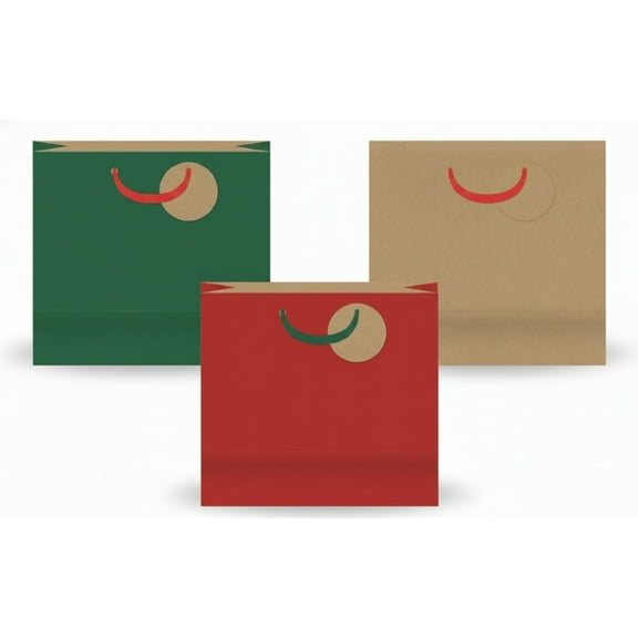 Holiday Craft Co. 3-Count Extra-Large Kraft Gift Bags, Solid Colors, Durable Paper