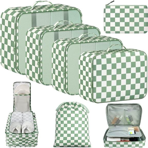 BAGAIL 8 Set Packing Cubes Luggage Packing Organizers for Travel Accessories-Matcha checkered