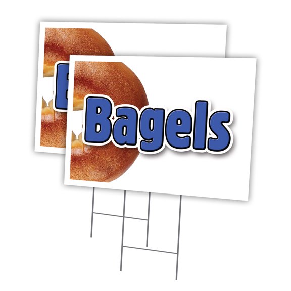 BAGELS1 2 Pack Of 18" x 24" Yard Sign & Stake | Advertise Your Business | Stake Included Image On Front Only | Made in The USA