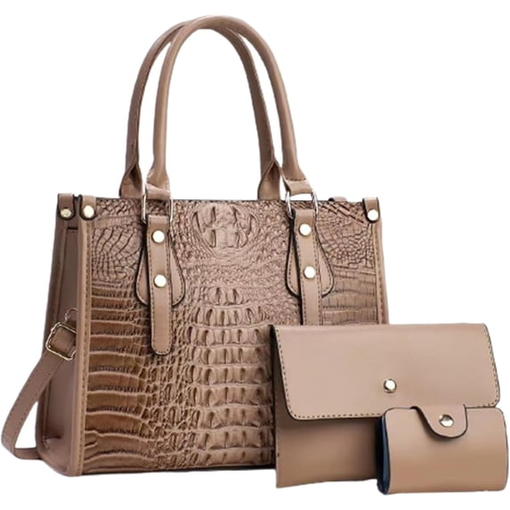 BAGLINTAIBAG Ladies Satchel Purse Wallet Top Handle Tote Handbags Hobo Shoulder Bags Set 3pcs for Women,Khaki