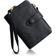 thumbnail image 1 of BAGLINTAIBAG Womens Small Bifold Leather Wallets Rfid Ladies Wristlet with Card Slots Id Window Zipper Coin Purse,Black, 1 of 6