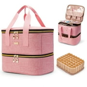 BAGMIND Nail Polish Organizer Storage Case, Upgraded Double Layer Large Nail Polish Organizer Bag with Adjustable Dividers, Portable Carrying Bag for Nail Gel Nail Lamp and Manicure Tools