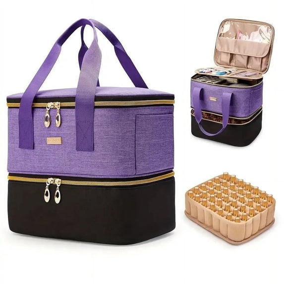 BAGMIND Makeup Bag Organizer for Women, Large Travel Cosmetic Case and Nail Polish Organizer with Zipper,Purple 1 Piece