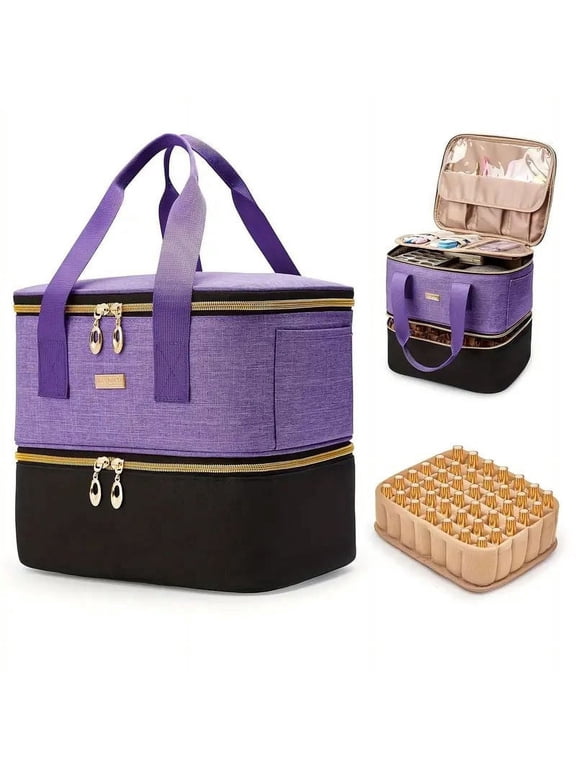 Makeup Bag Organizer for Women, Large Travel Cosmetic Case and Nail Polish Organizer with Zipper,Purple 1 Piece