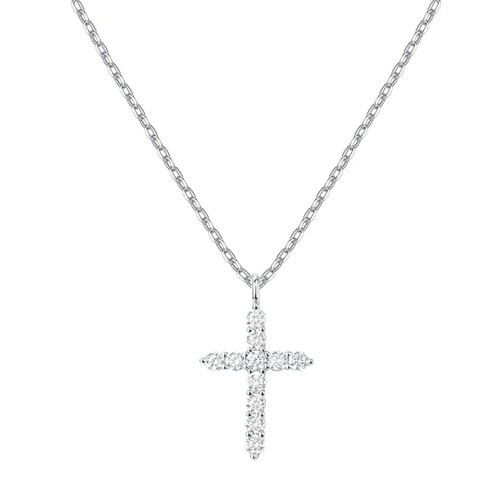 SFTING 14K Gold Plated Zirconia Silver Cross Faith