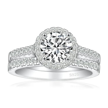 SFTING 2-Carat Round Cut Wedding Ring Engagement Bridal Set for Women 925 Sterling Silver Size 7