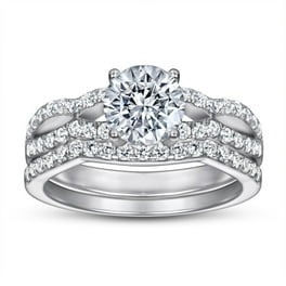 Wedding Ring Set Halo Cubic Zirconia Sterling Silver, Sizes 4 to 11 Wedding Ring Set Halo Cubic Zirconia Sterling Silver, Sizes 4 to 11