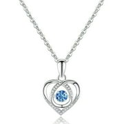 BAGOLIKA 925 Sterling Silver Heart Pendant Necklace Blue Zirconia with 18in Chain Gift for Women
