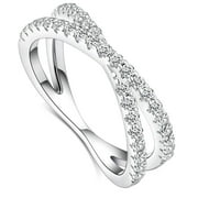 BAGOLIKA Wedding Bands Crisscross Ring for Women Sterling Silver Eternity Band Stackable Size 7