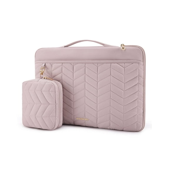 BAGSMART 15-16" Laptop Sleeve Bag Compatible with MacBook Air Pro, Puffy Padded Protective Slim Laptop Case with Accessories Bag, Pink