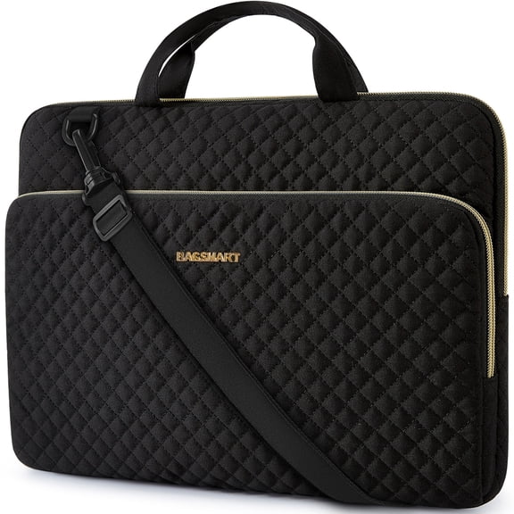 BAGSMART 15.6"-16" Laptop Shoulder Bag Laptop Sleeve Case Compatible with MacBook Pro, HP, Dell, Acer Aspire, Asus Notebook, Shockproof Soft Padded Zipper Cover Carrying Computer Bag, Black