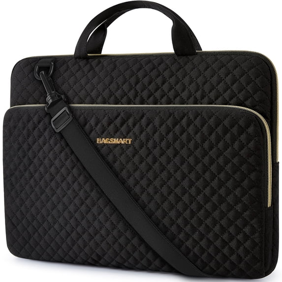 BAGSMART 15.6 Inch Laptop Sleeve Protective Case, Shockproof Soft Padded Zipper Cover Carrying Computer Bag with Pocket for MacBook Air, Black with Handle