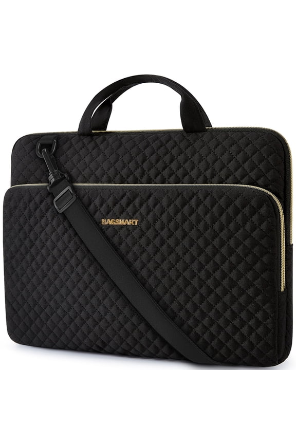 15.6 Inch Laptop Sleeve Protective Case, Shockproof Soft Padded Zipper Cover Carrying Computer Bag with Pocket for MacBook Air, Black with Handle