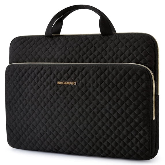 BAGSMART 15.6 Inch Laptop Sleeve Protective Case, Shockproof Soft Padded Zipper Cover Carrying Computer Bag with Pocket for MacBook Air, Black with Handle