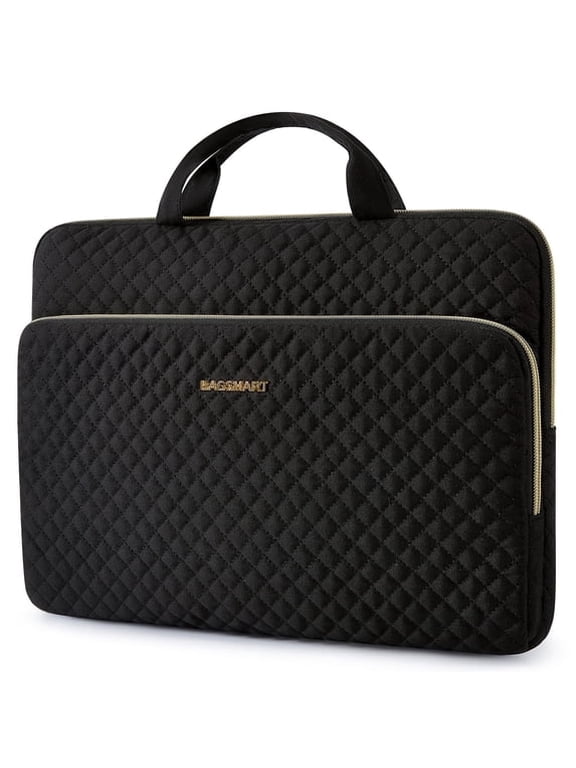 15.6 Inch Laptop Sleeve Protective Case, Shockproof Soft Padded Zipper Cover Carrying Computer Bag with Pocket for MacBook Air, Black with Handle
