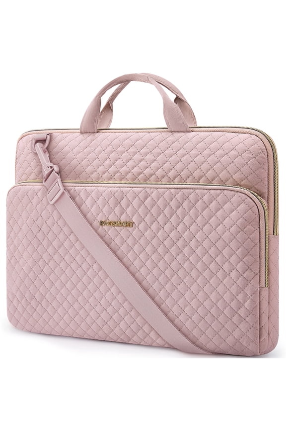 15.6 Inch Laptop Sleeve Protective Case, Shockproof Soft Padded Zipper Cover Carrying Computer Bag with Pocket for MacBook Air, Pink with Handle