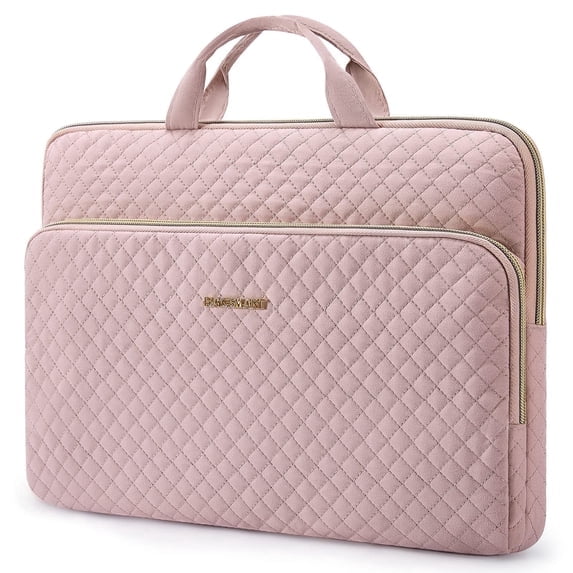 BAGSMART 15.6 Inch Laptop Sleeve Protective Case, Shockproof Soft Padded Zipper Cover Carrying Computer Bag with Pocket for MacBook Air, Pink with Handle