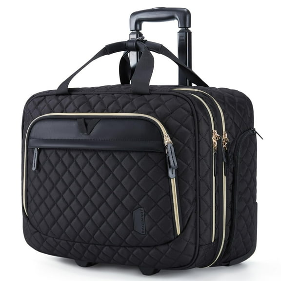 BAGSMART 17.3" Rolling Laptop Bag Briefcase, Computer Bag Laptop Case Carry-on Luggage Bag with Wheels for Work Business Travel, Women & Men, Quilted Black
