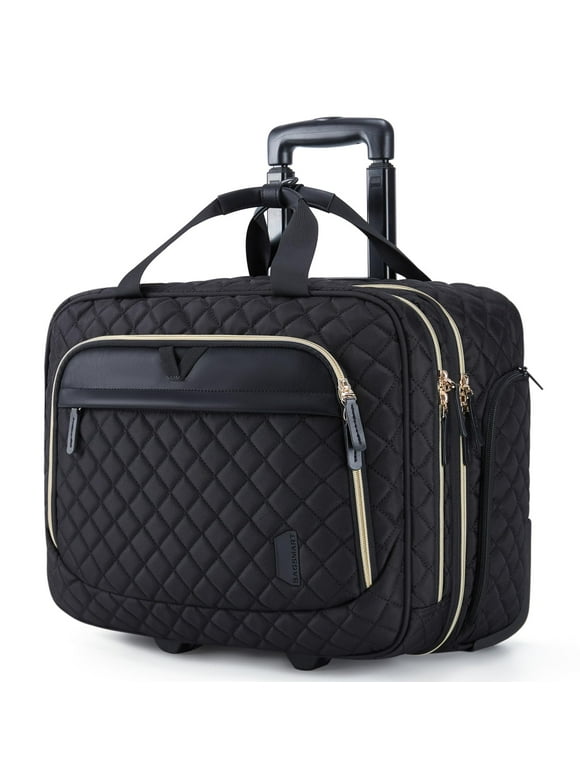 BAGSMART 17.3” Rolling Laptop Bag Briefcase, Computer Bag Laptop Case Carry-on Luggage Bag with Wheels for Work Business Travel, Women & Men, Quilted Black