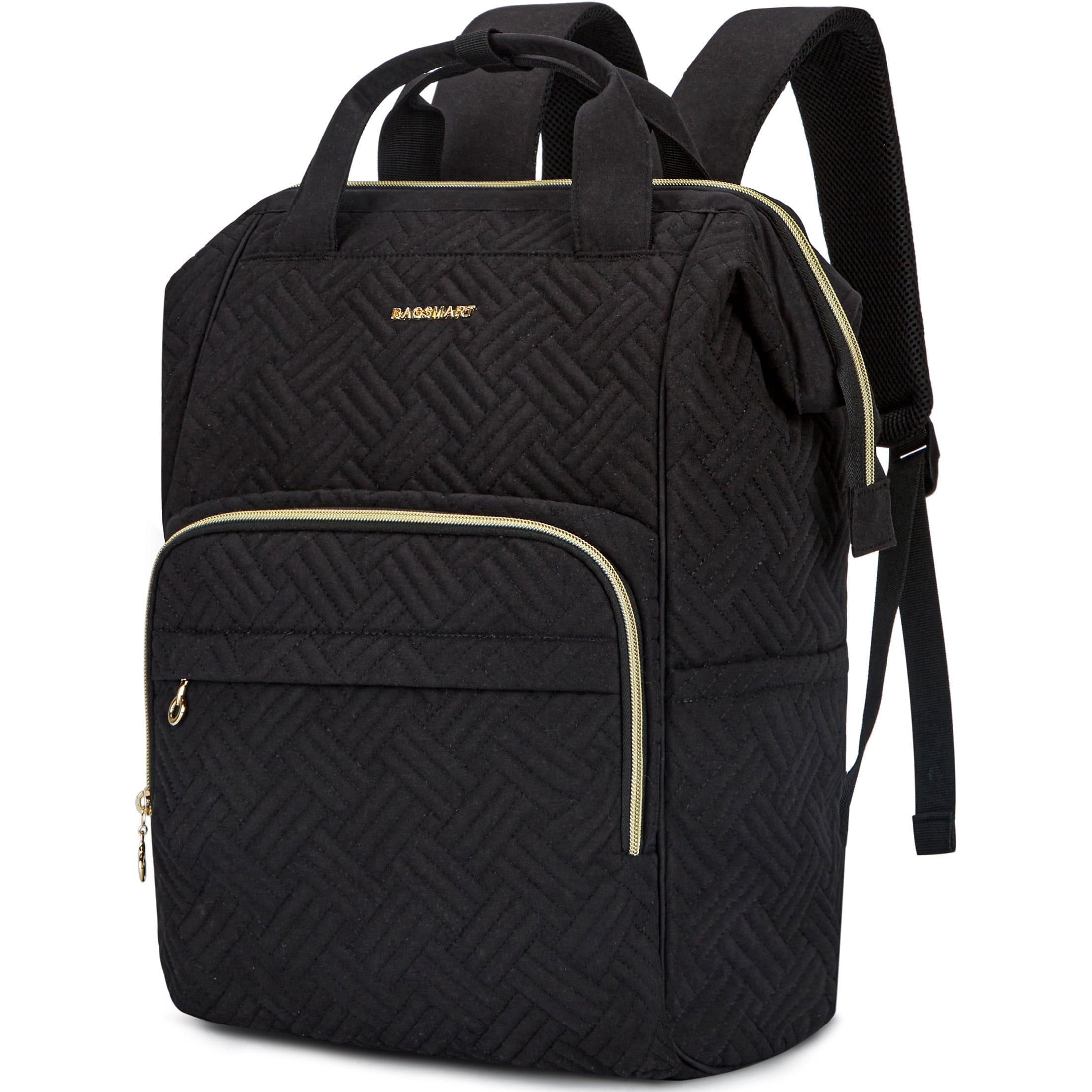 17" Laptop Backpack for Unisex Adults, College Bookbag Business Computer Casual Daypack for Work Trip Commuter, Quilted Black