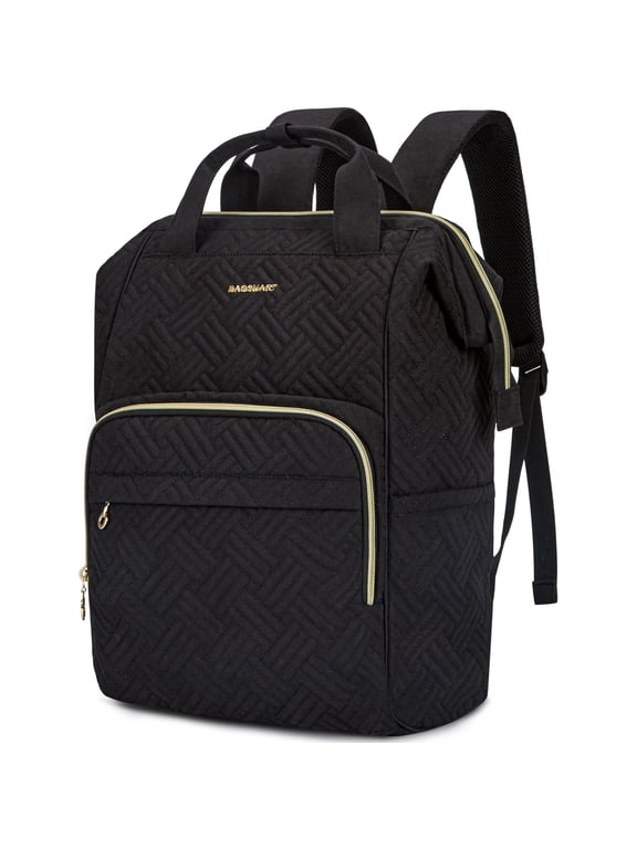 17" Laptop Backpack for Unisex Adults, College Bookbag Business Computer Casual Daypack for Work Trip Commuter, Quilted Black