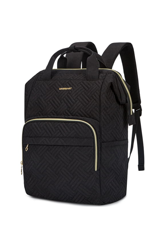 17" Laptop Backpack for Unisex Adults, College Bookbag Business Computer Casual Daypack for Work Trip Commuter, Quilted Black